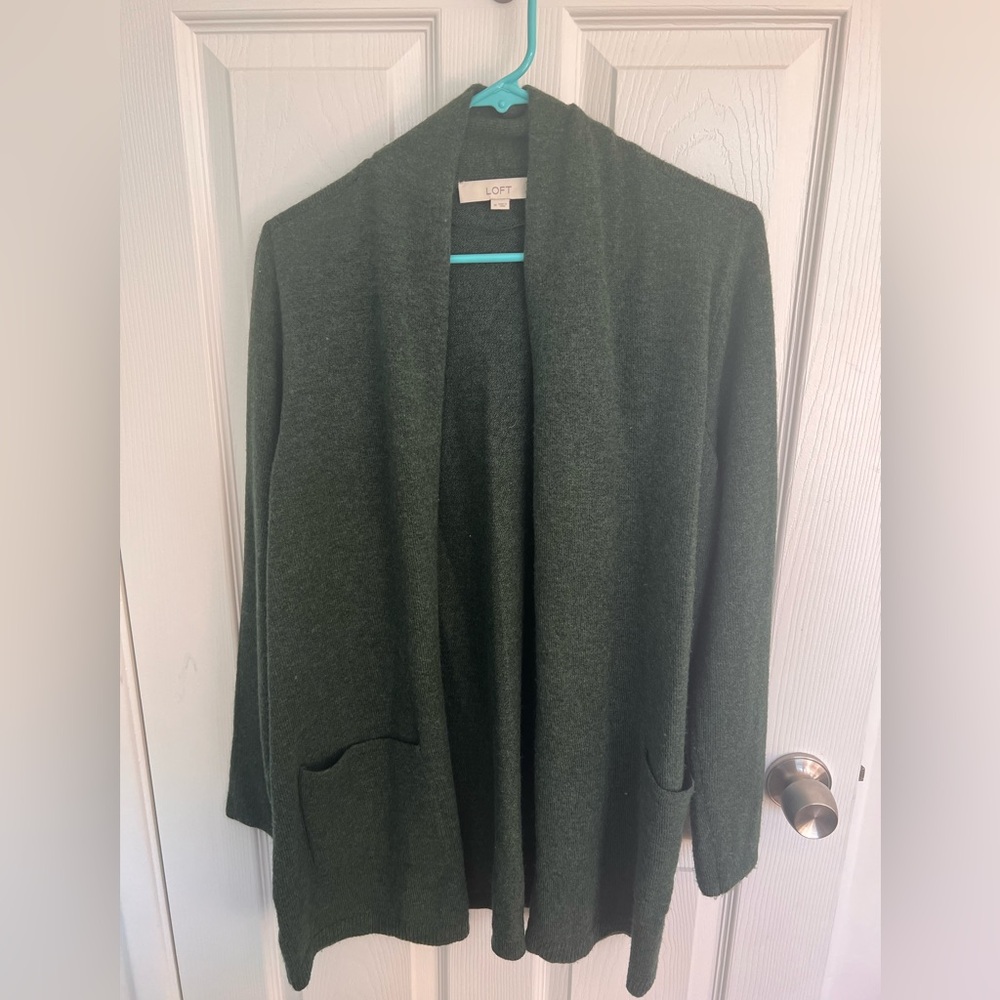 LOFT Forest Green Cardigan Sweater, Size M
